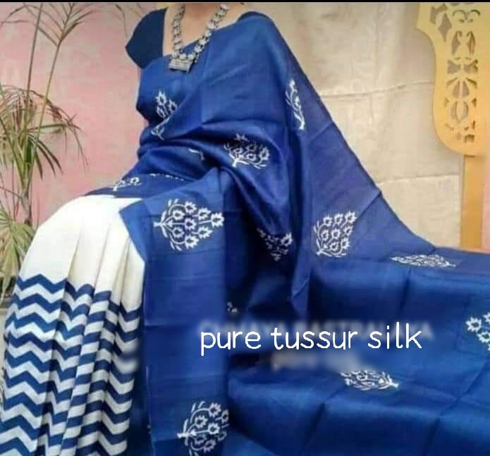 Pure Tussar Silk print saree