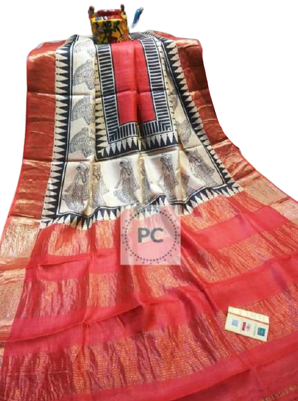 Pure Tussar Silk print saree