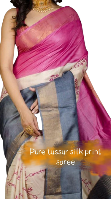 Pure Tussar Silk print saree
