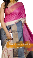 Pure Tussar Silk print saree