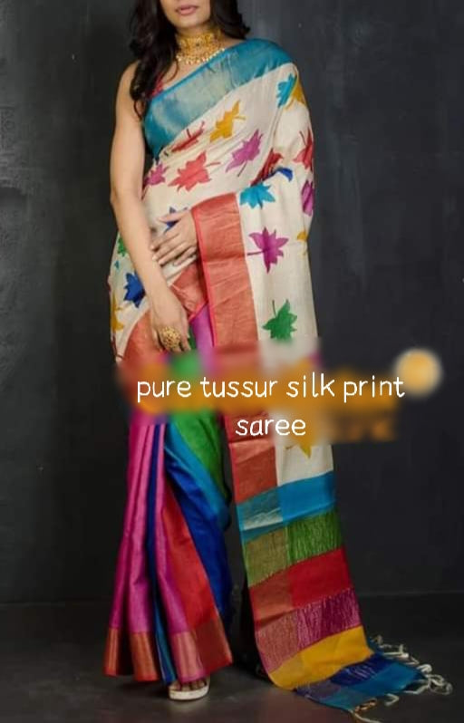 Pure Tussar Silk print saree