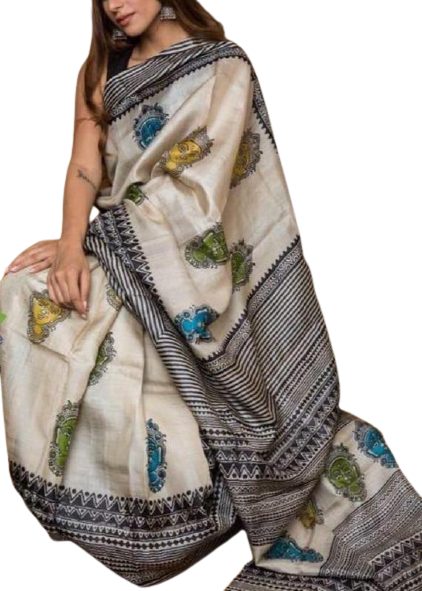 Pure Tussar Silk print saree