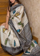 Pure Tussar Silk print saree