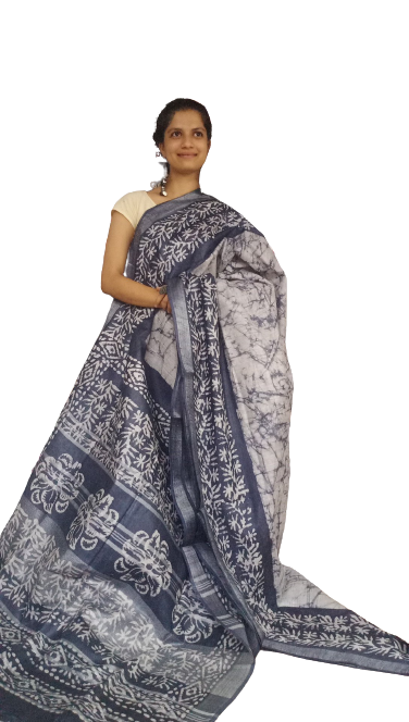 Khadi linen batik print saree SILK ZONE