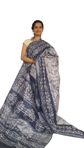 Khadi linen batik print saree SILK ZONE