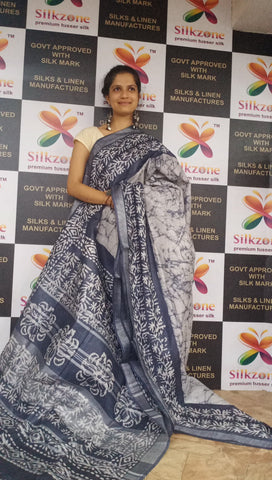 Khadi linen batik print saree SILK ZONE