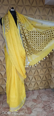 Linen saree cutwork saree silkzon.in