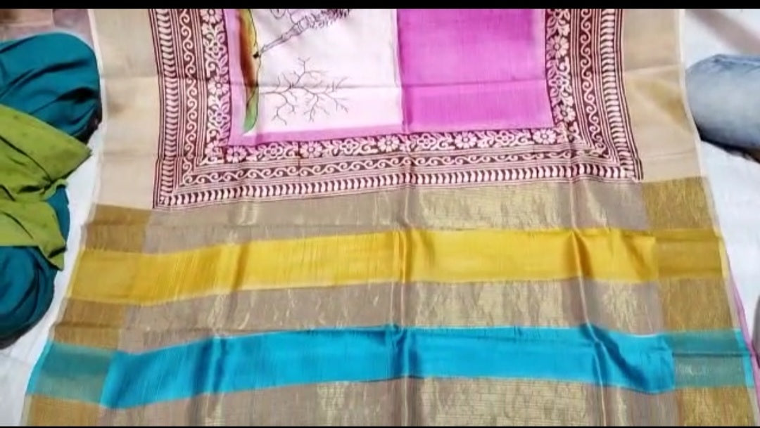 Pure Tussar Silk print saree