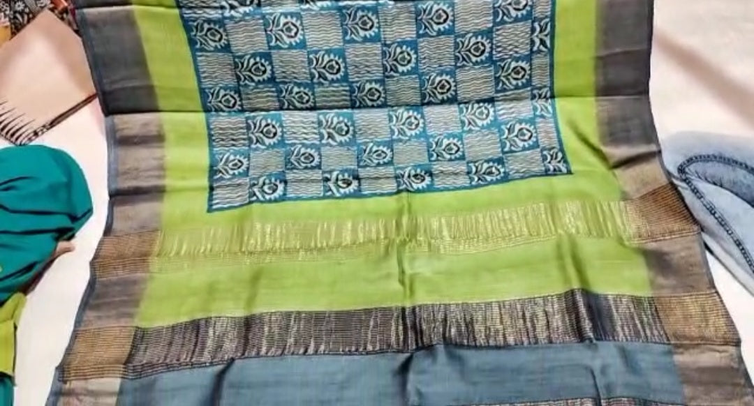 Pure Tussar Silk print saree