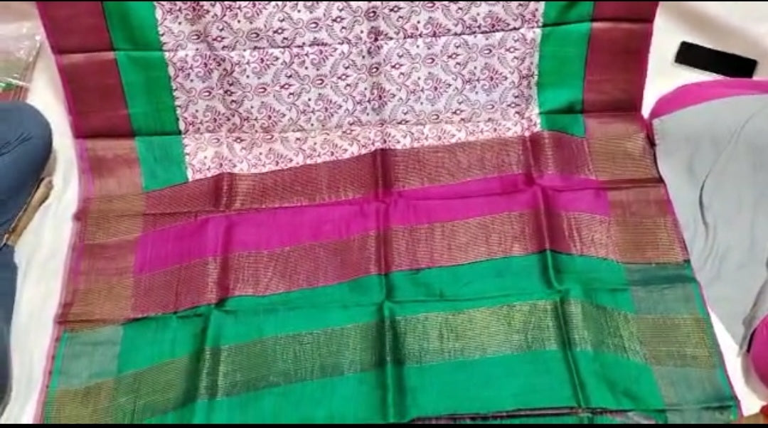 Pure Tussar Silk print saree