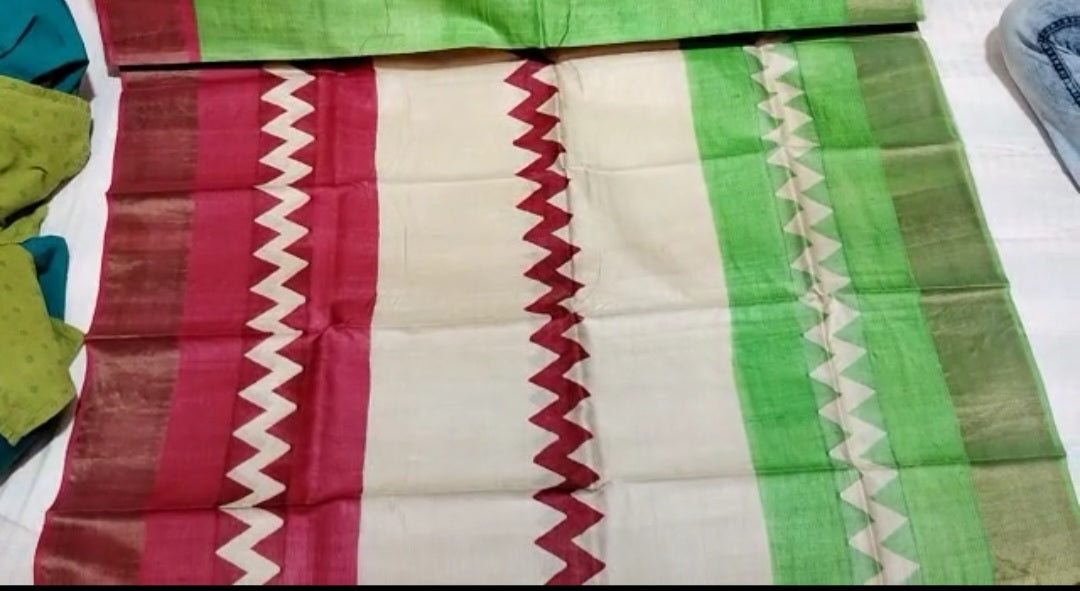 Pure Tussar Silk print saree