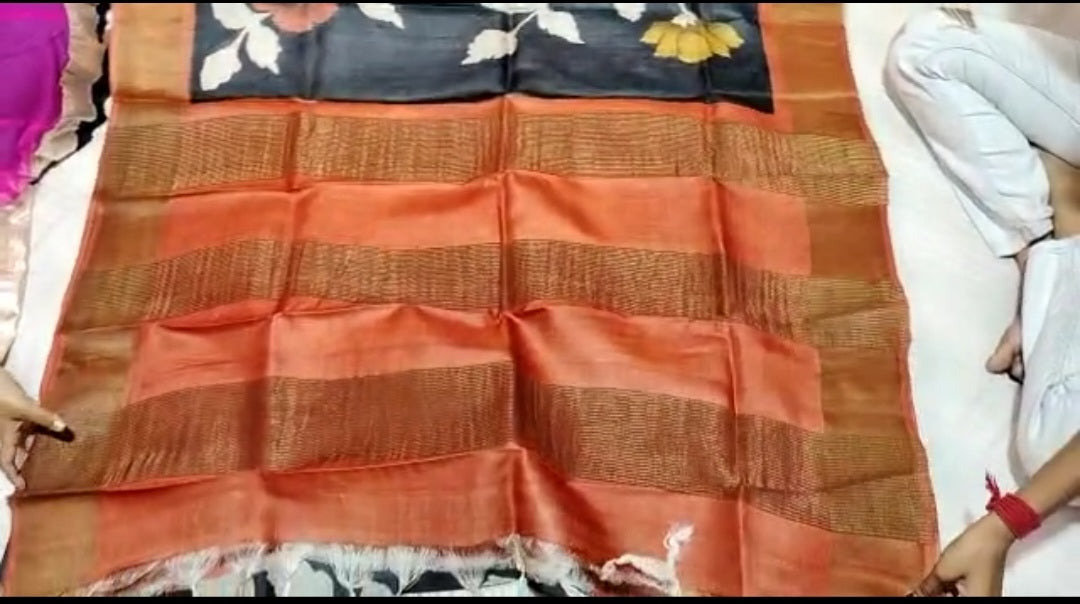 Pure Tussar Silk print saree