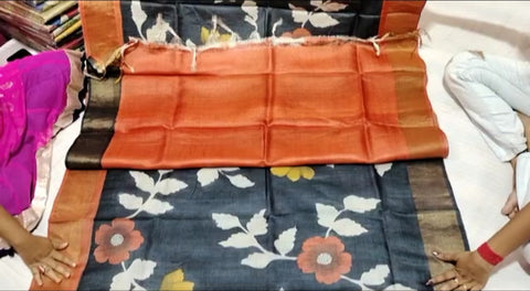 Pure Tussar Silk print saree