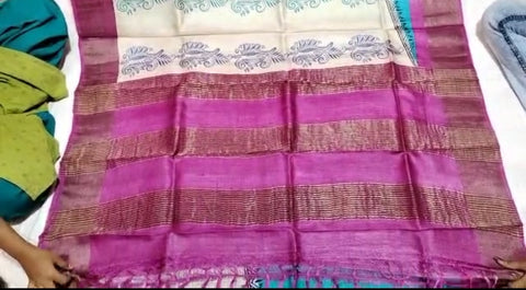 Pure Tussar Silk print saree