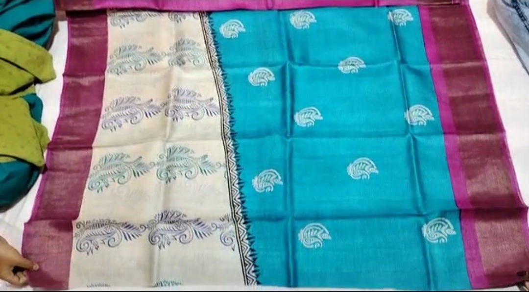 Pure Tussar Silk print saree