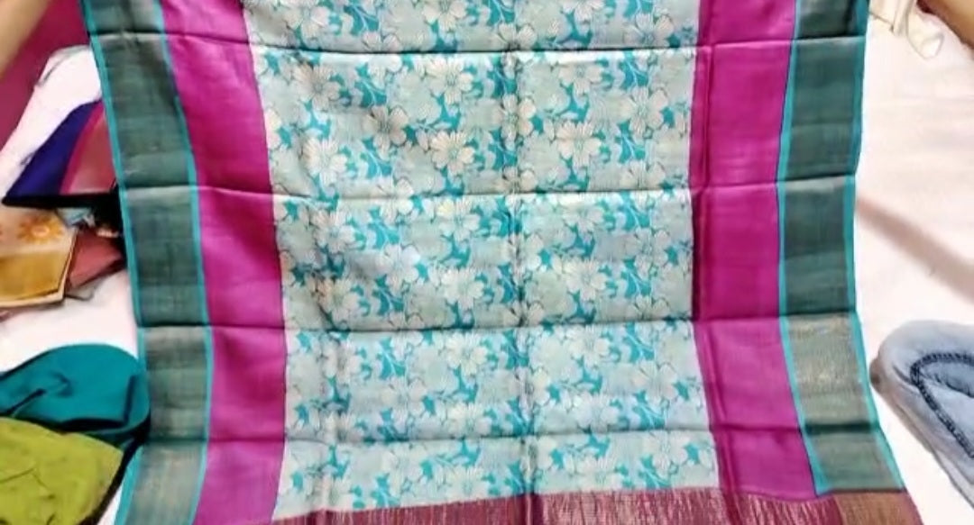 Pure Tussar Silk print saree