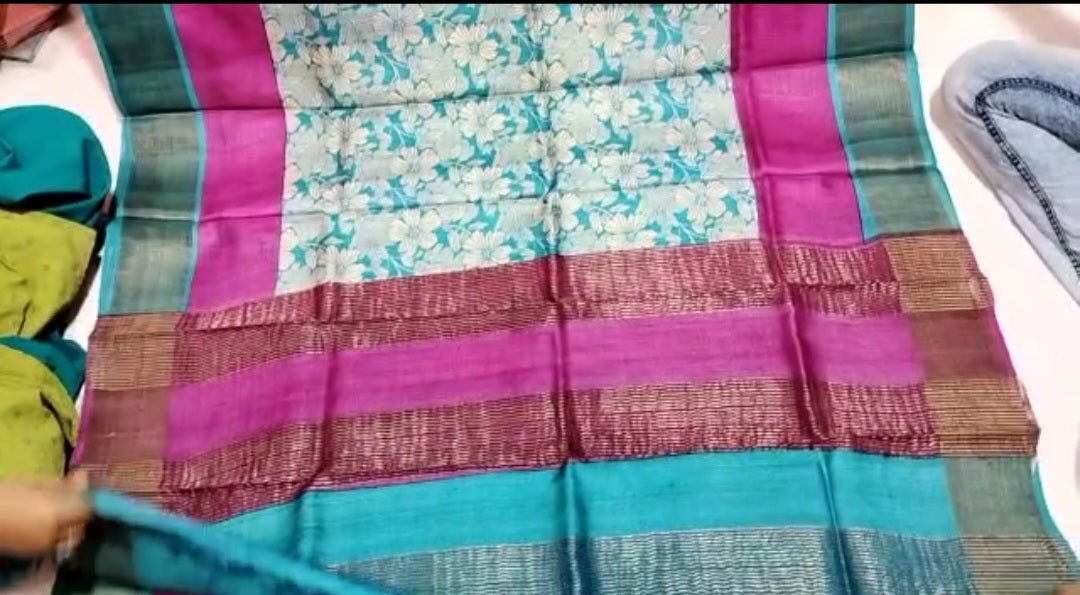 Pure Tussar Silk print saree