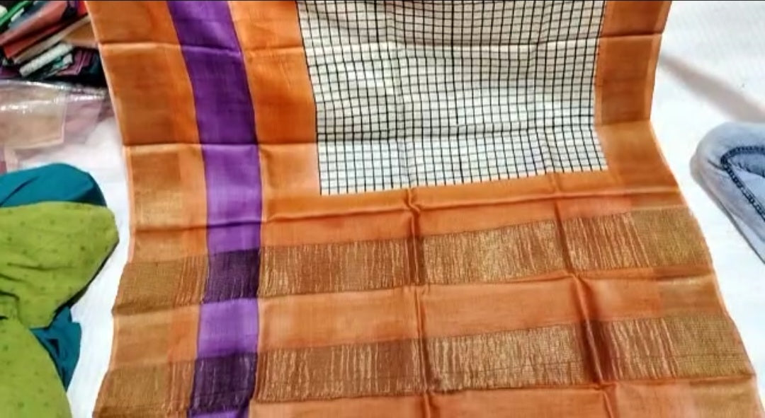 Pure Tussar Silk print saree