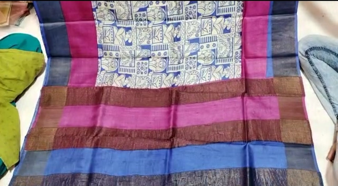 Pure Tussar Silk print saree