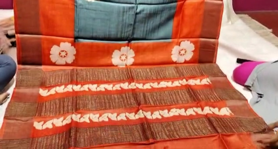 Pure Tussar Silk print saree