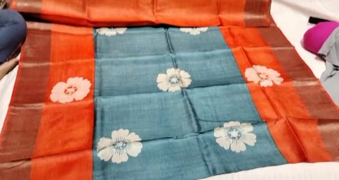 Pure Tussar Silk print saree