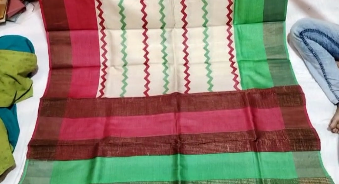 Pure Tussar Silk print saree