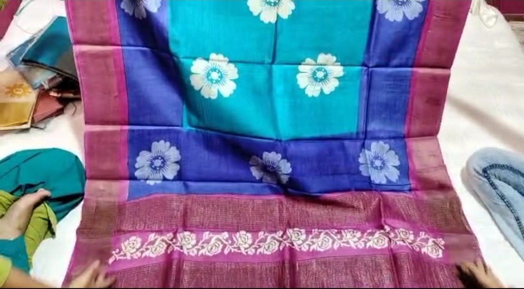 Pure Tussar Silk print saree