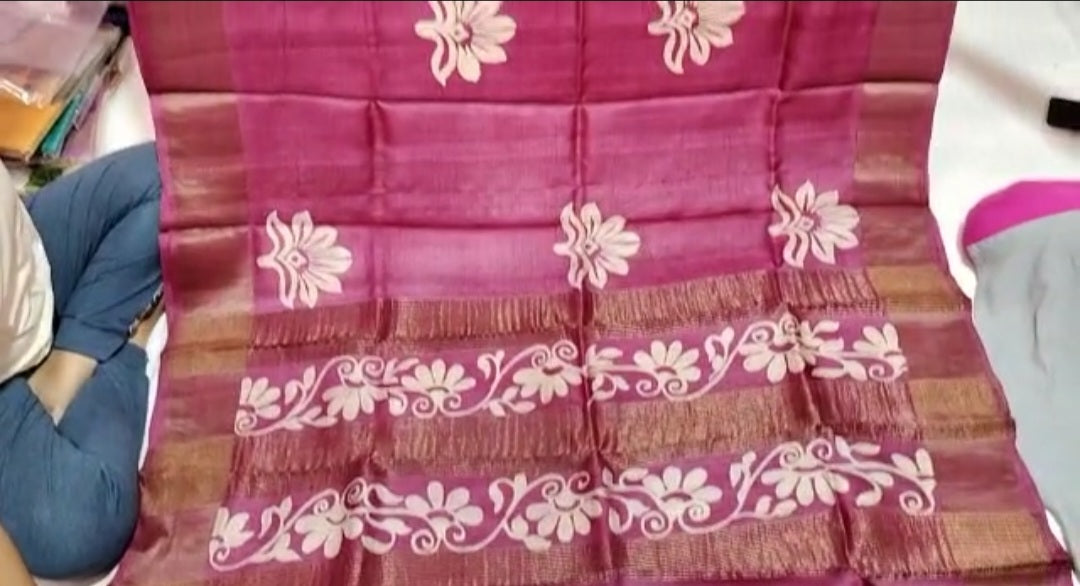 Pure Tussar Silk print saree