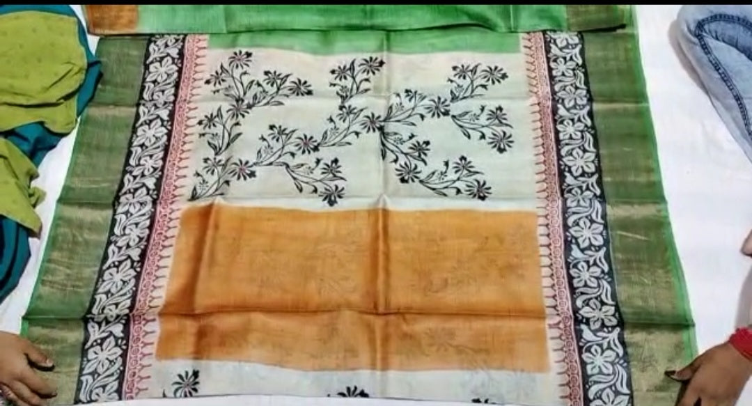 Pure Tussar Silk print saree