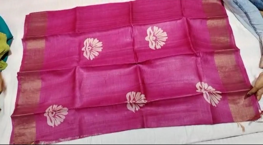 Pure Tussar Silk print saree