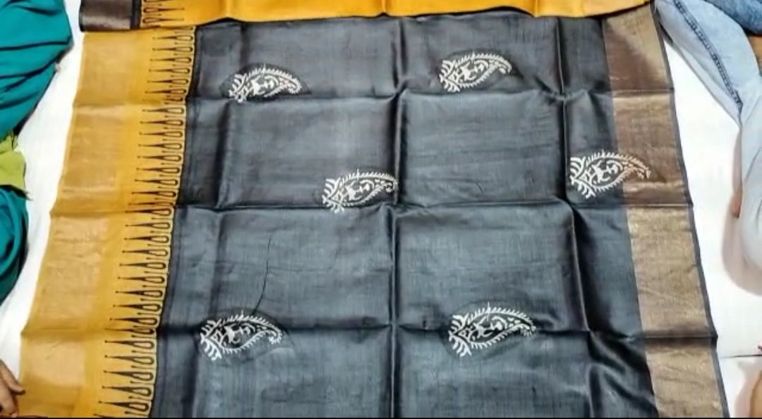 Pure Tussar Silk print saree