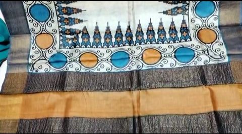 Pure Tussar Silk print saree