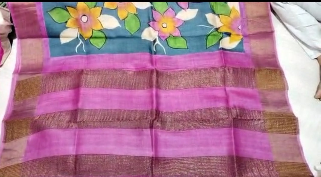 Pure Tussar Silk print saree