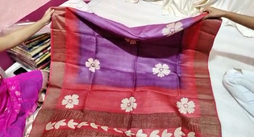 Pure Tussar Silk print saree