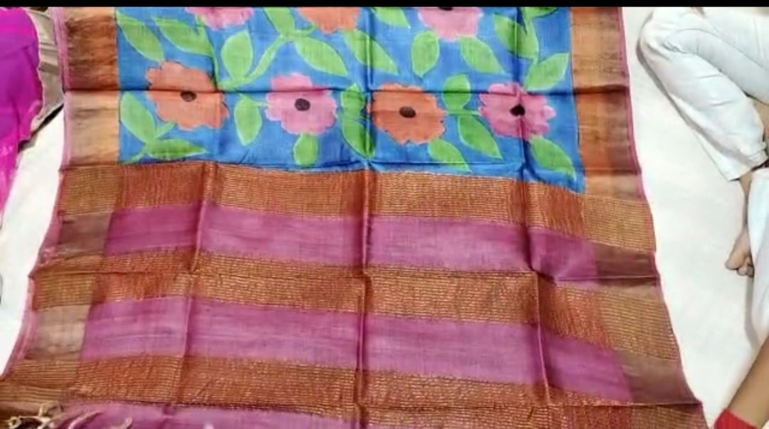 Pure Tussar Silk print saree