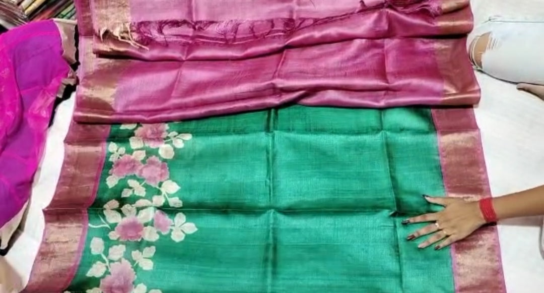 Pure Tussar Silk print saree