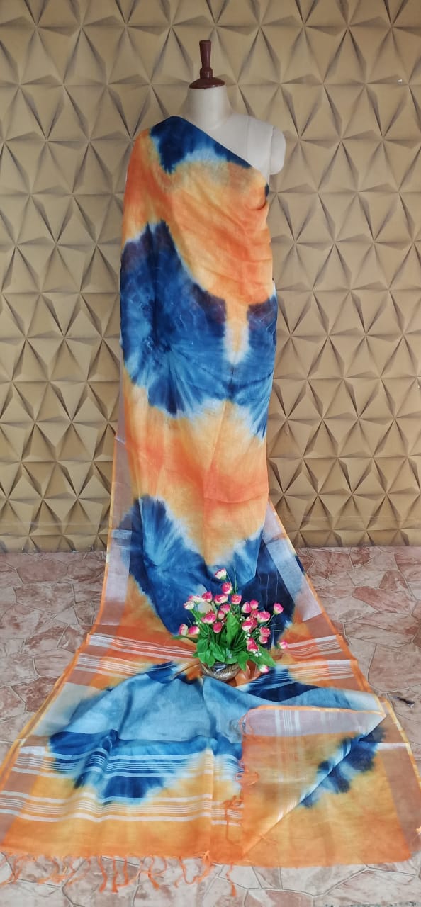 Linen shibori saree SILK ZONE