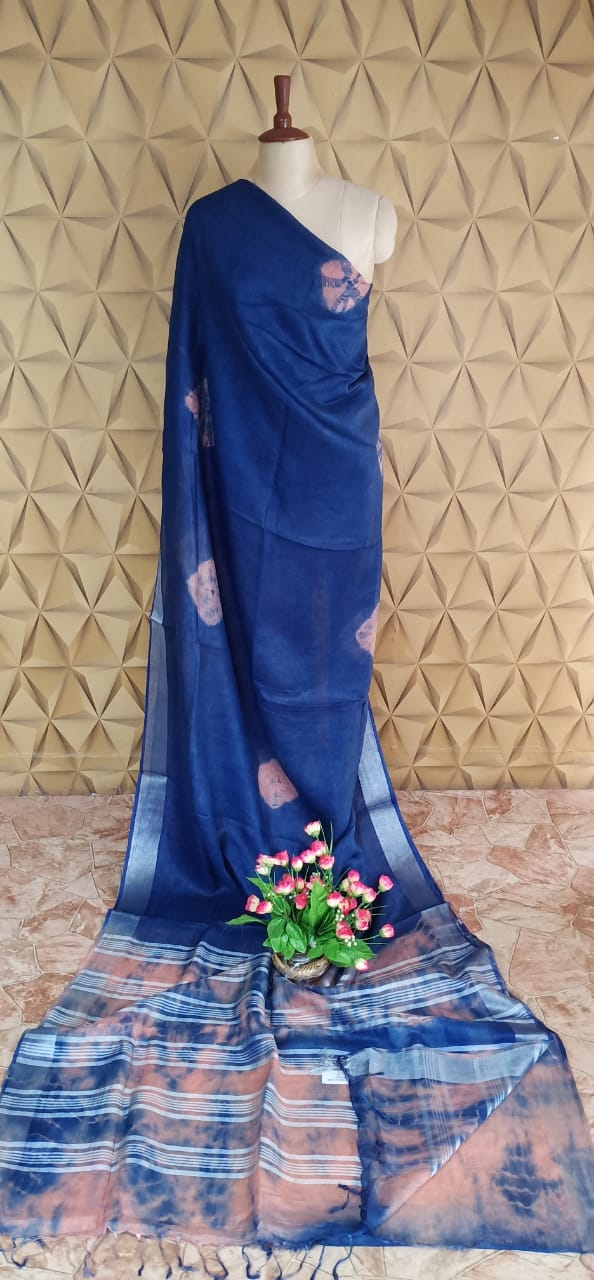 Linen shibori saree silkzon