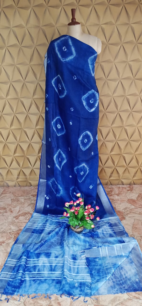 Linen shibori saree SILK ZONE