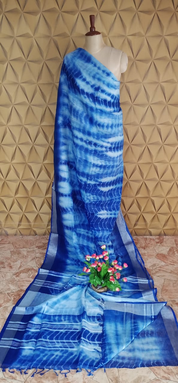 Linen shibori saree SILK ZONE