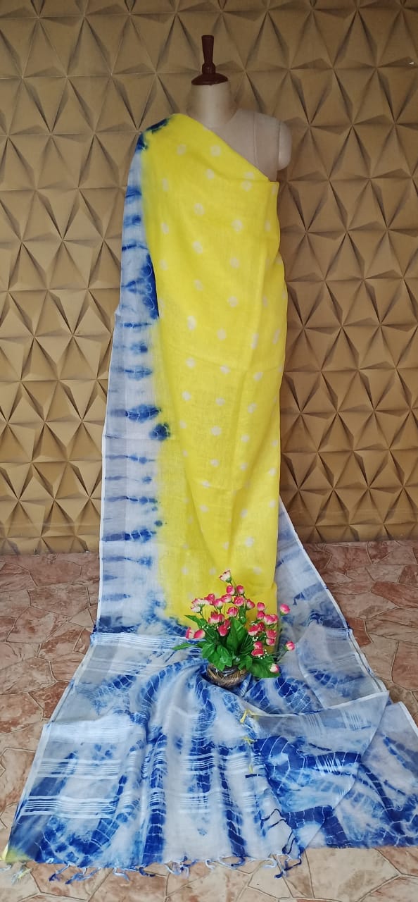 Linen shibori saree SILK ZONE