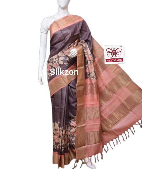 Pure Tussar Silk print saree