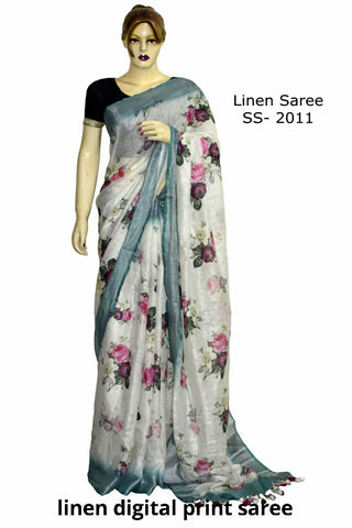 Linen Digital Print Saree SILK ZONE