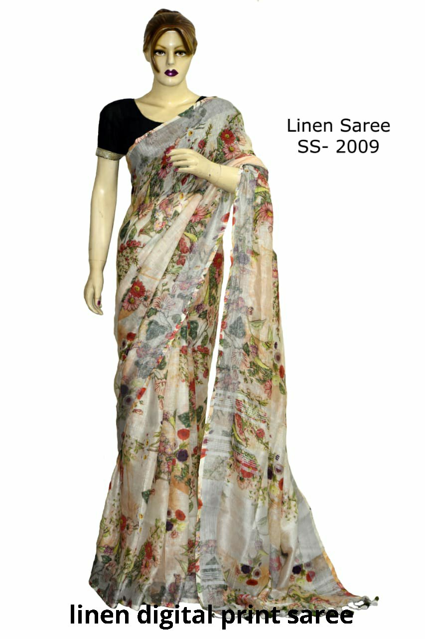 Linen Digital Print Saree SILK ZONE