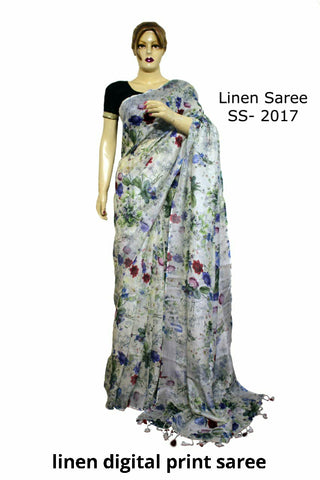 Linen Digital Print Saree SILK ZONE