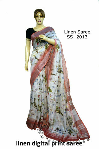 Linen Digital Print Saree SILK ZONE