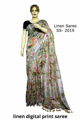 Linen Digital Print Saree SILK ZONE