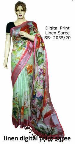 Linen Digital Print Saree SILK ZONE