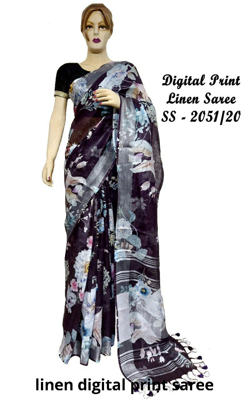 Linen Digital Print Saree SILK ZONE