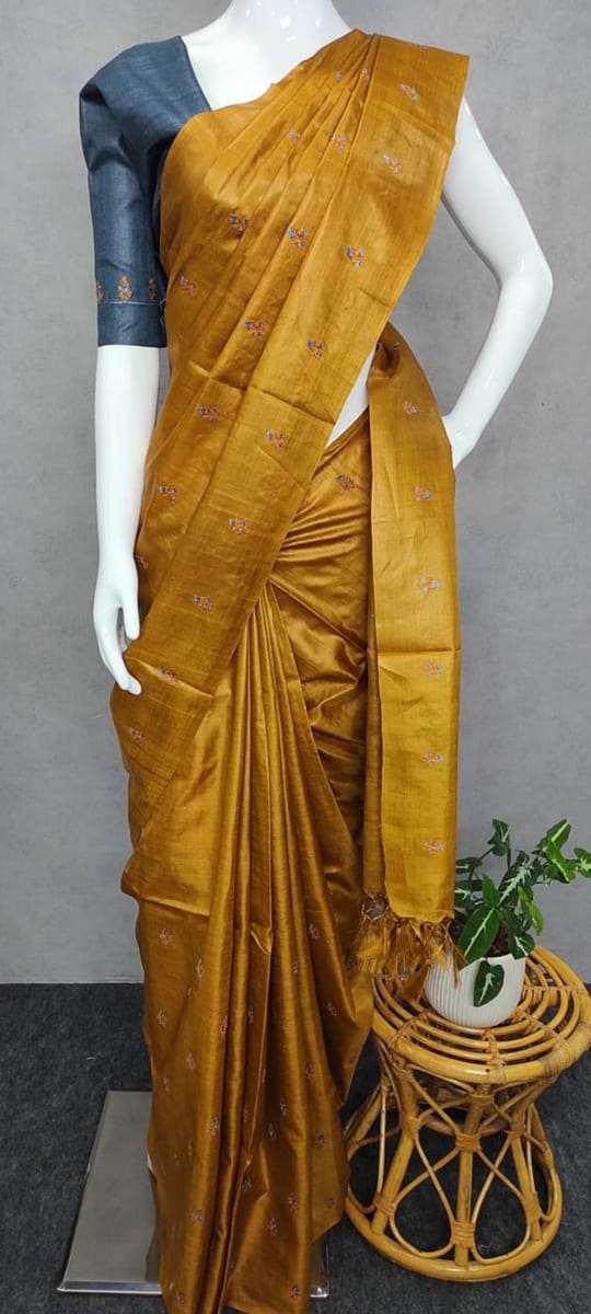 Tussar Handloom Silk Embroidery Saree SILK ZONE